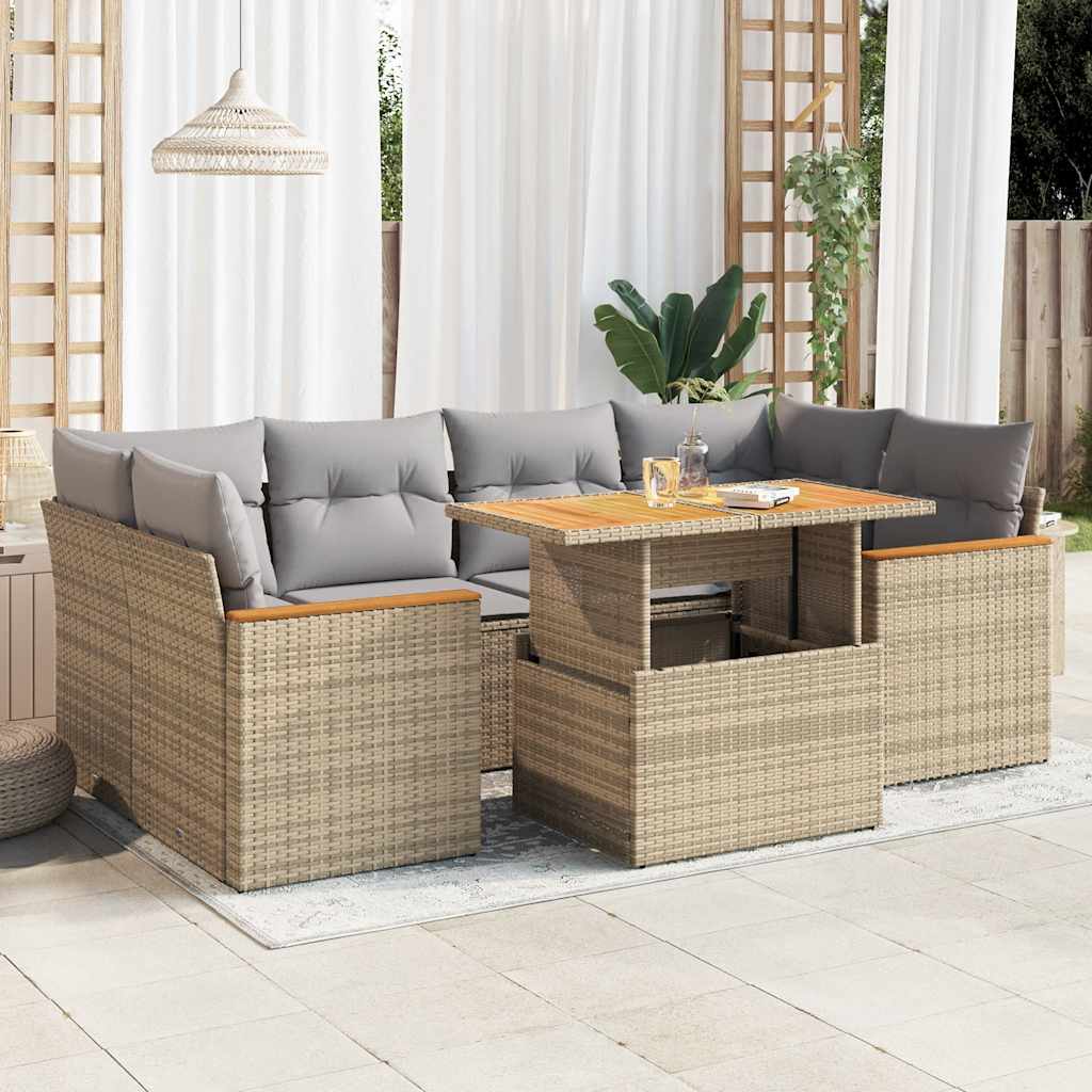 6-Piece Poly Rattan Garden Sofa Set with Cushions, Acacia