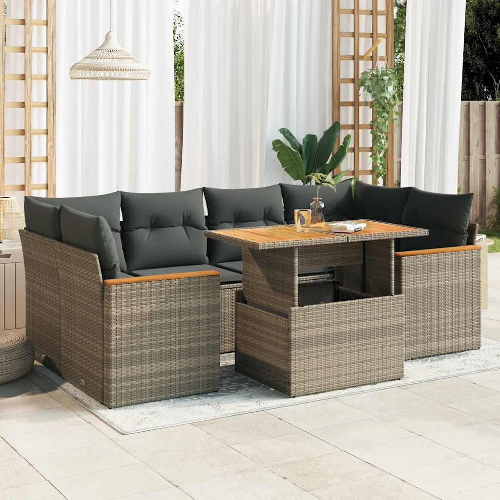 6-Piece Poly Rattan Garden Sofa Set with Cushions, Acacia