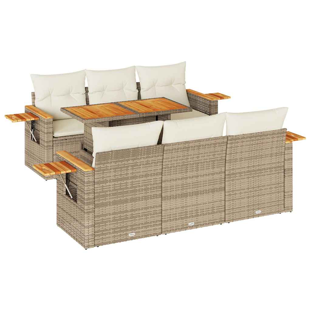 7 Piece Garden Sofa Set With Cushions Beige Poly Rattan Acacia