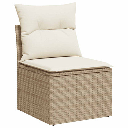 7 Piece Garden Sofa Set With Cushions Beige Poly Rattan Acacia