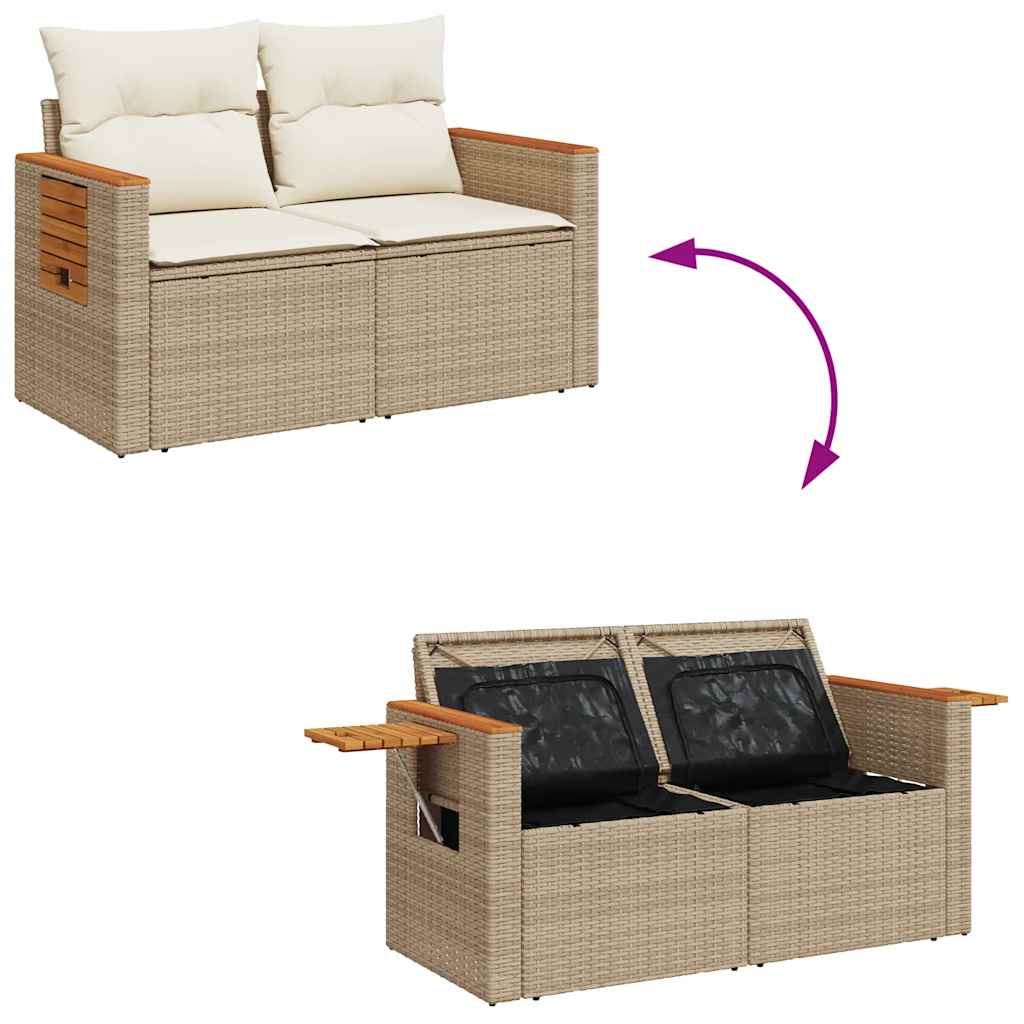 7 Piece Garden Sofa Set With Cushions Beige Poly Rattan Acacia