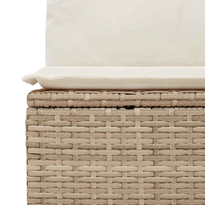 7-Piece Beige Poly Rattan Garden Sofa Set with Acacia Cushions