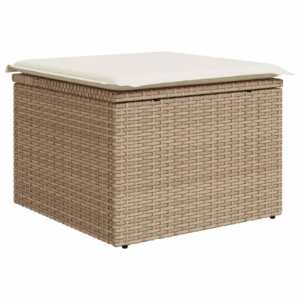 7-Piece Beige Poly Rattan Garden Sofa Set with Acacia Cushions