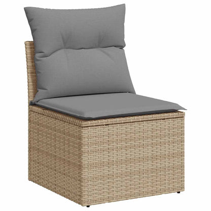 7 Piece Garden Sofa Set With Cushions Beige Poly Rattan Acacia
