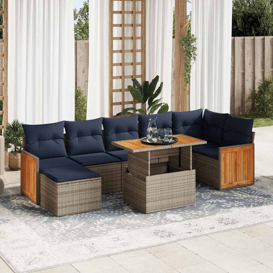 8 Piece Garden Sofa Set with Cushions Brown Poly Rattan Acacia