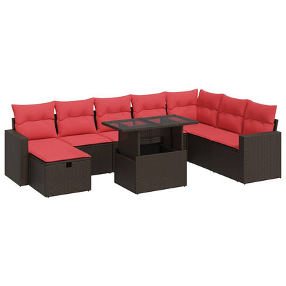 9 Piece Garden Sofa Set with Cushions Black Poly Rattan Acacia