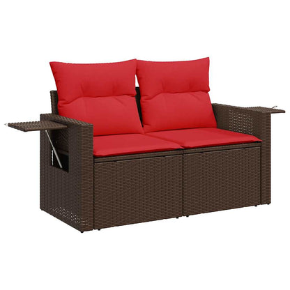 7 Piece Garden Sofa Set with Cushions Black Poly Rattan Acacia