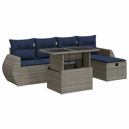 6 Piece Garden Sofa Set with Cushions Brown Poly Rattan Acacia