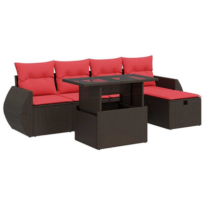 6 Piece Garden Sofa Set with Cushions Black Poly Rattan Acacia