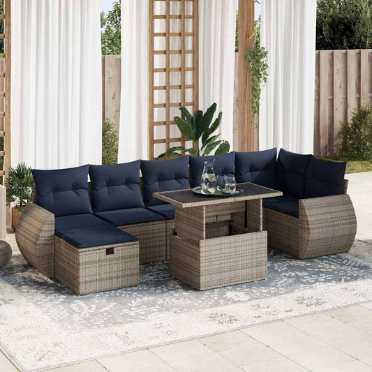 8 Piece Garden Sofa Set with Cushions Brown Poly Rattan Acacia