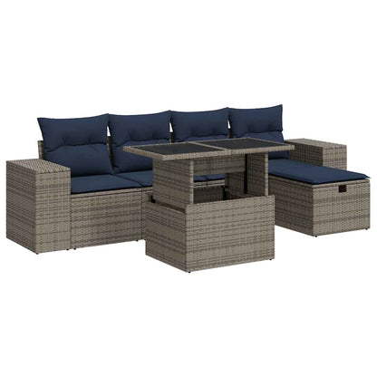 6 Piece Garden Sofa Set with Cushions Brown Poly Rattan Acacia