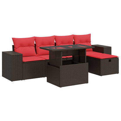 6 Piece Garden Sofa Set with Cushions Black Poly Rattan Acacia