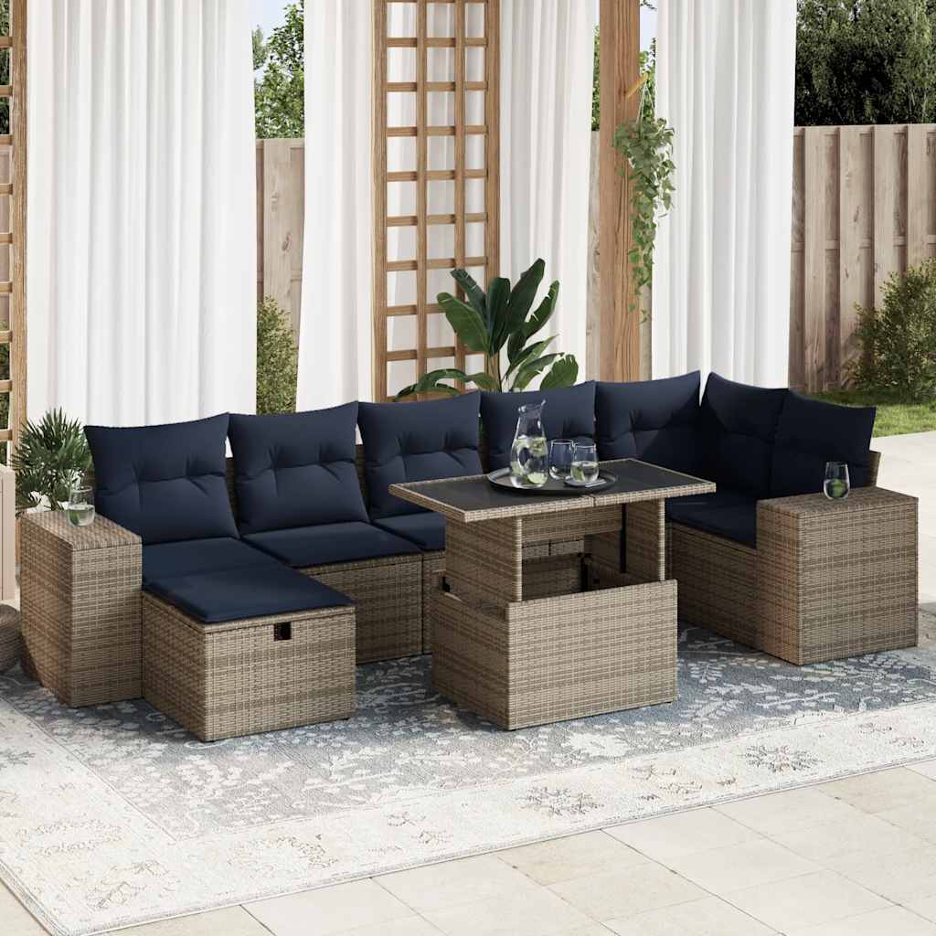 8 Piece Garden Sofa Set with Cushions Brown Poly Rattan Acacia