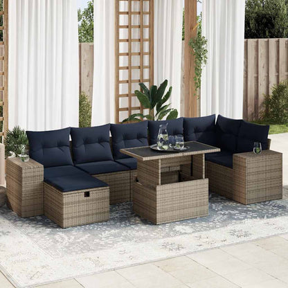 8 Piece Garden Sofa Set with Cushions Brown Poly Rattan Acacia