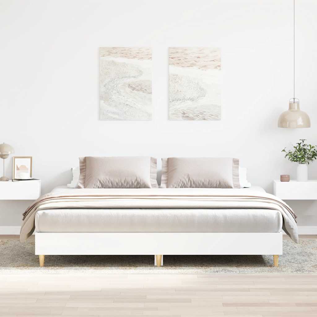 White Engineered Wood Bed Frame 200x200 cm - No Mattress Included