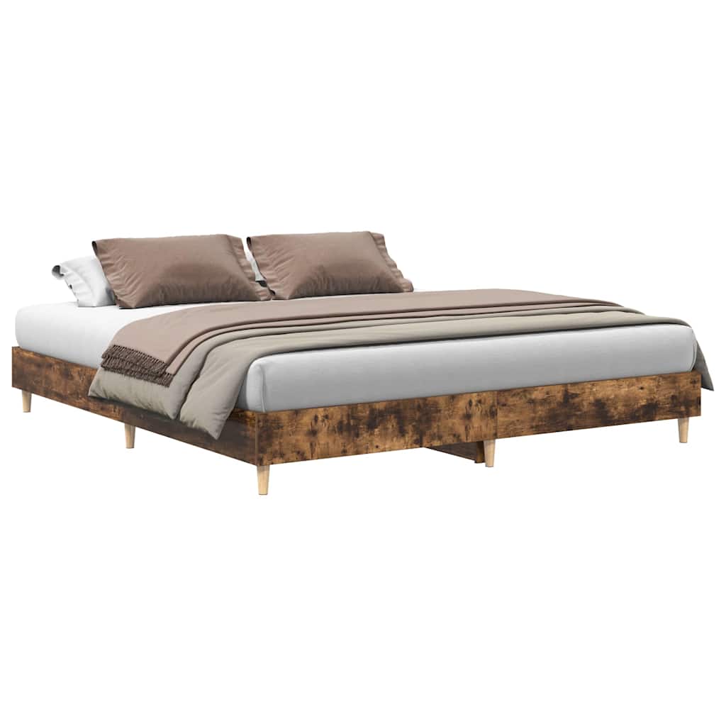 Smoked Oak Bed Frame 200x200 cm | Engineered Wood, No Mattress