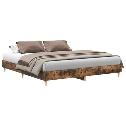 Smoked Oak Bed Frame 200x200 cm | Engineered Wood, No Mattress