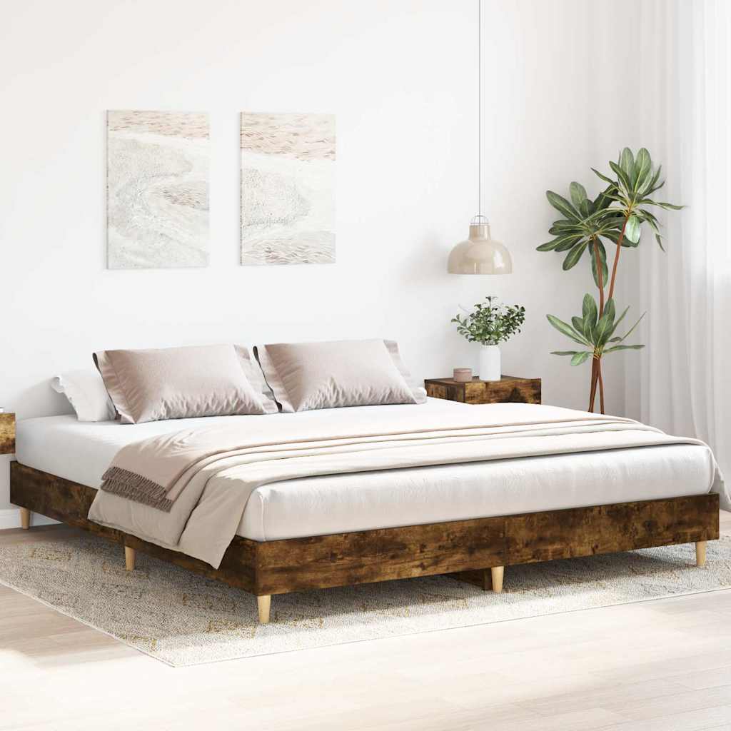 Smoked Oak Bed Frame 200x200 cm | Engineered Wood, No Mattress