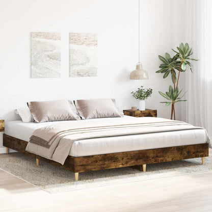 Smoked Oak Bed Frame 200x200 cm | Engineered Wood, No Mattress