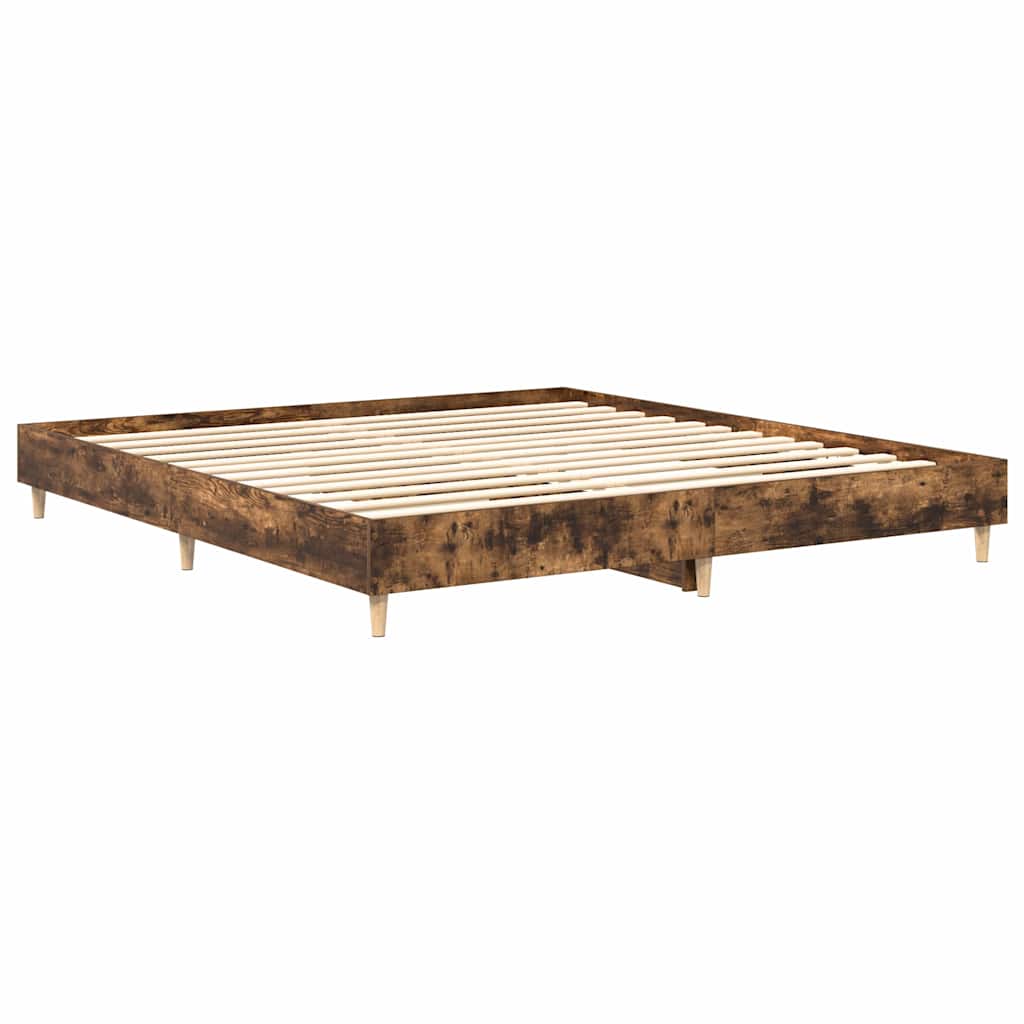 Smoked Oak Bed Frame 200x200 cm | Engineered Wood, No Mattress