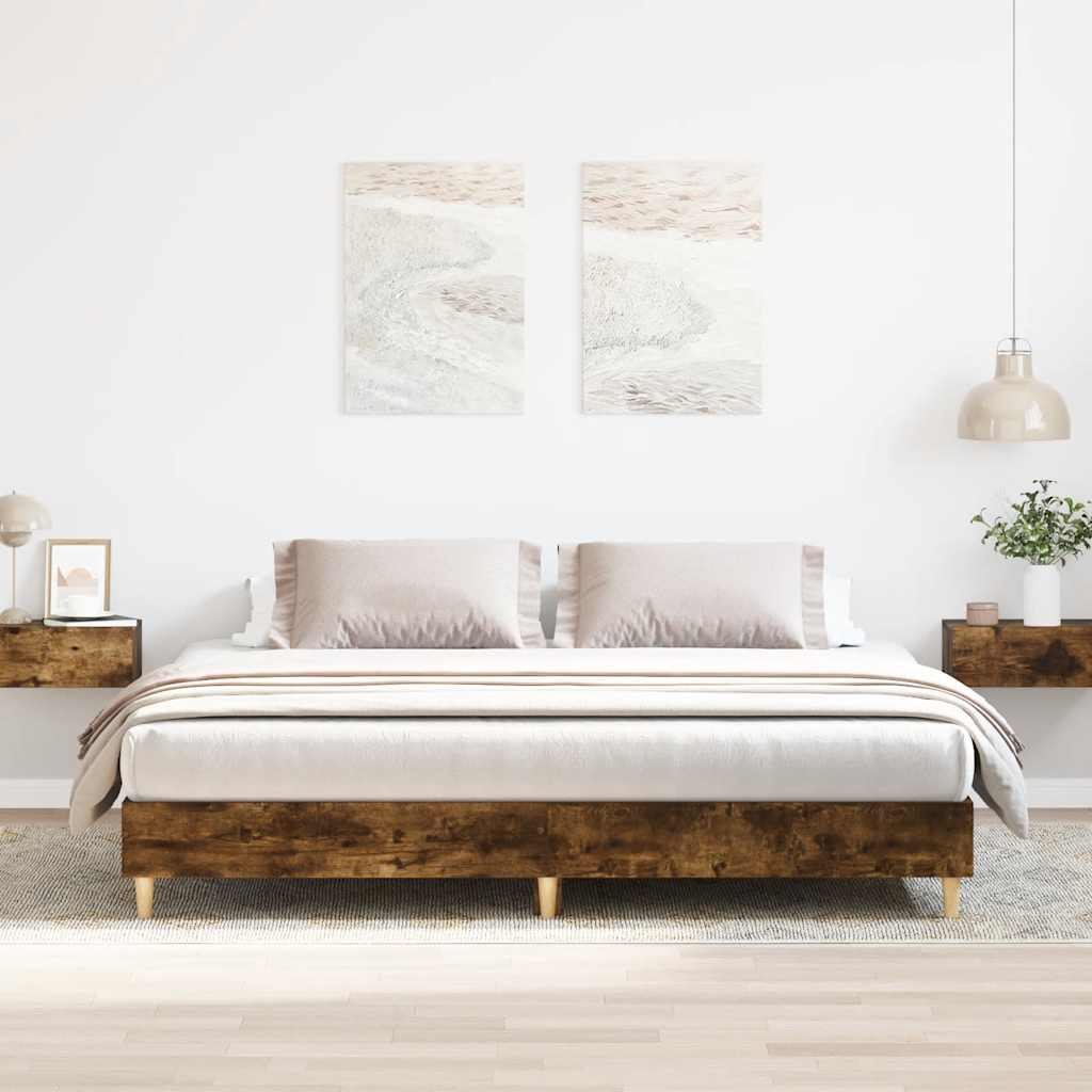 Smoked Oak Bed Frame 200x200 cm | Engineered Wood, No Mattress