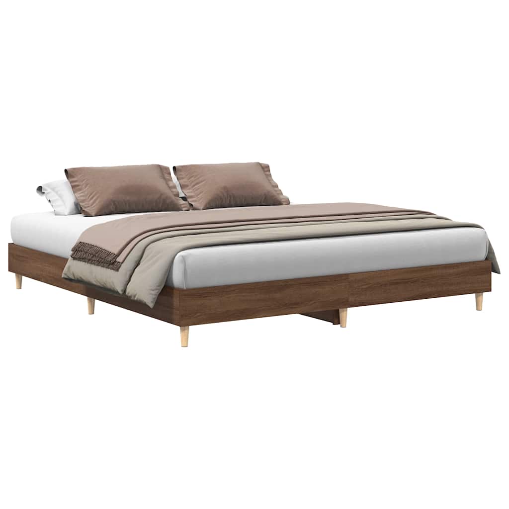 Brown Oak Bed Frame 200x200 cm - Durable Engineered Wood