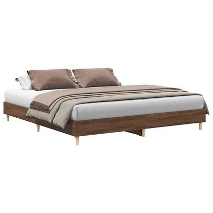 Brown Oak Bed Frame 200x200 cm - Durable Engineered Wood