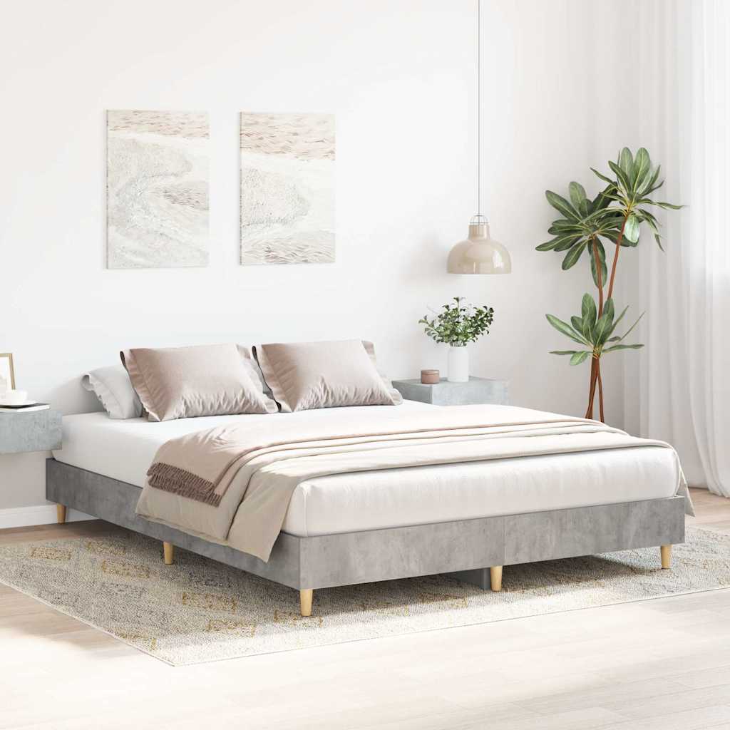 King Size Concrete Grey Bed Frame 150x200 cm - Engineered Wood