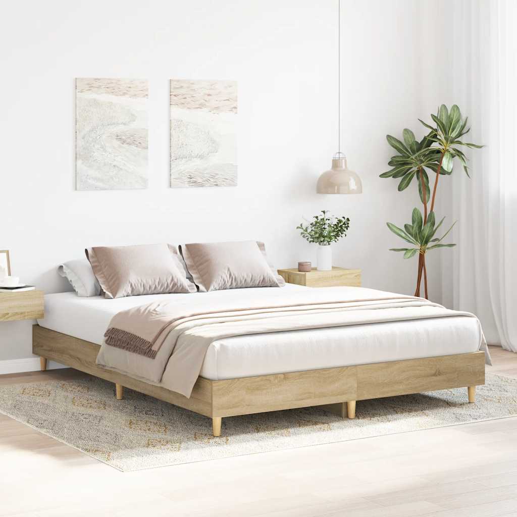 Sonoma Oak Bed Frame 140x200 cm - Engineered Wood, No Mattress
