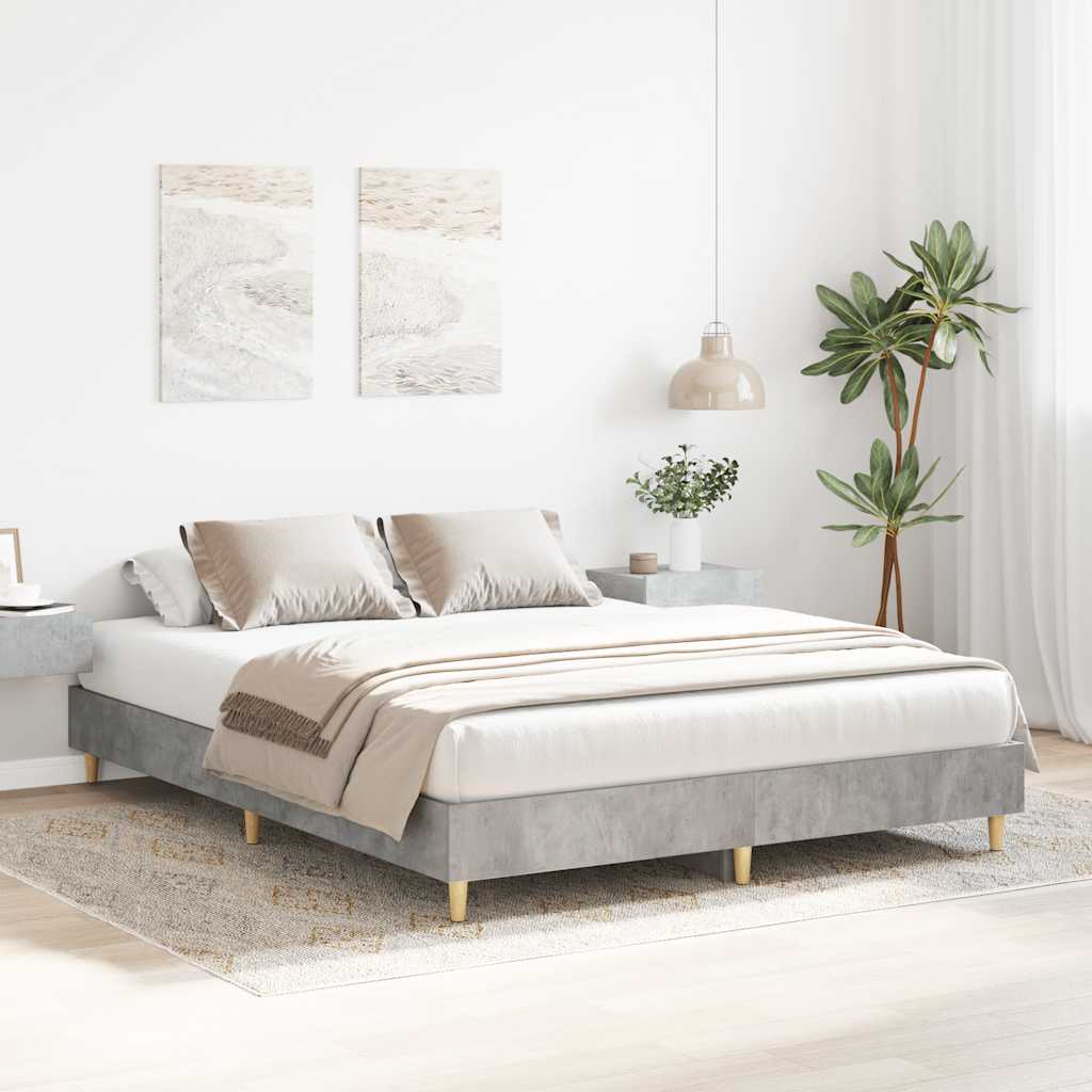 Stylish Concrete Grey Wood Bed Frame 140x200 cm - No Mattress