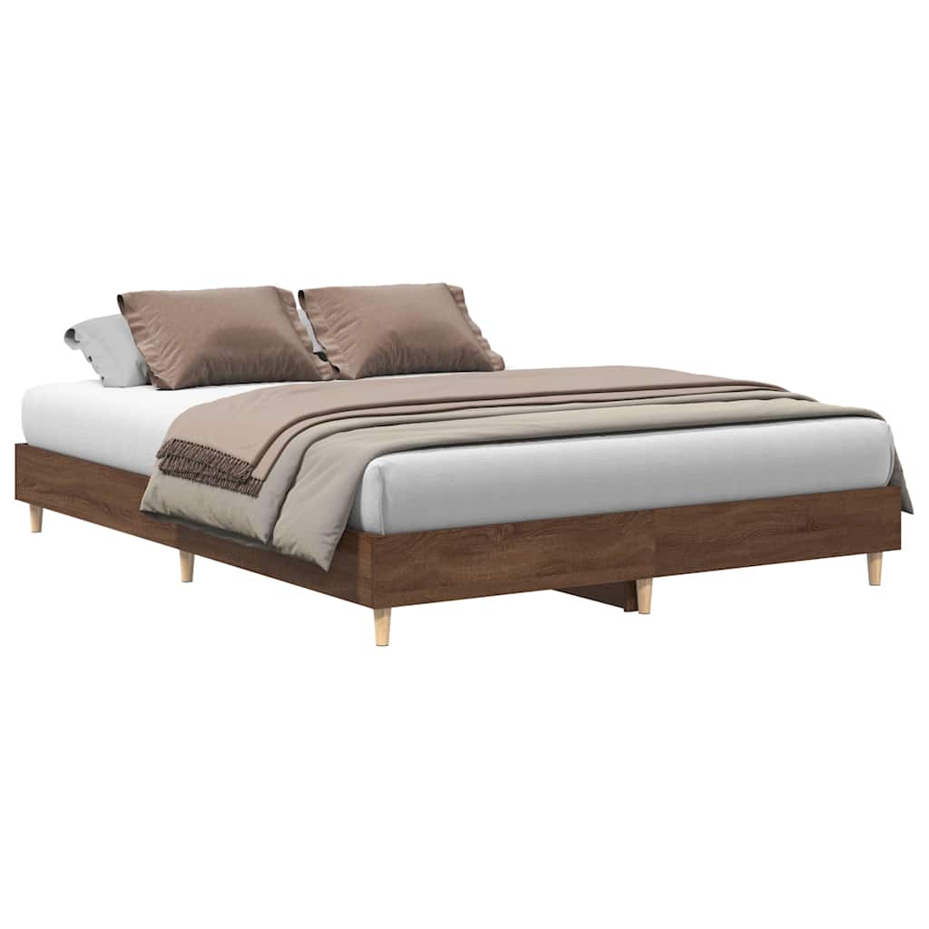 Brown Oak Bed Frame 140x200 cm - Engineered Wood, No Mattress
