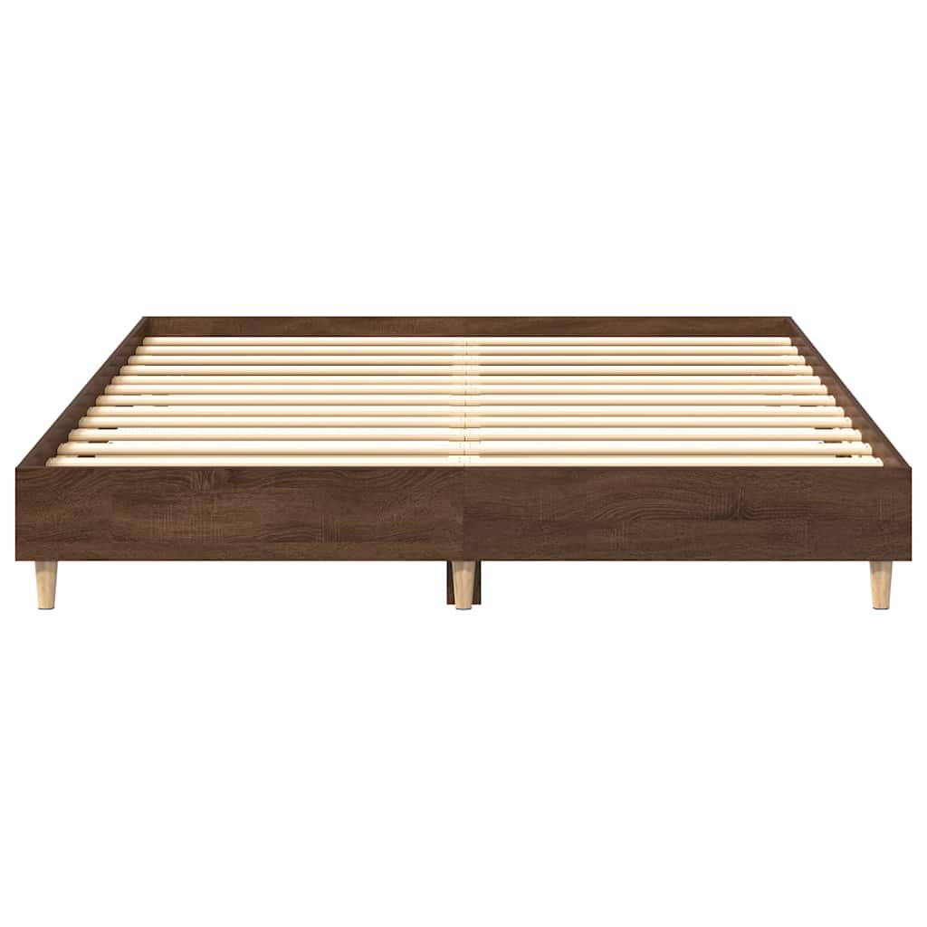 Brown Oak Bed Frame 140x200 cm - Engineered Wood, No Mattress