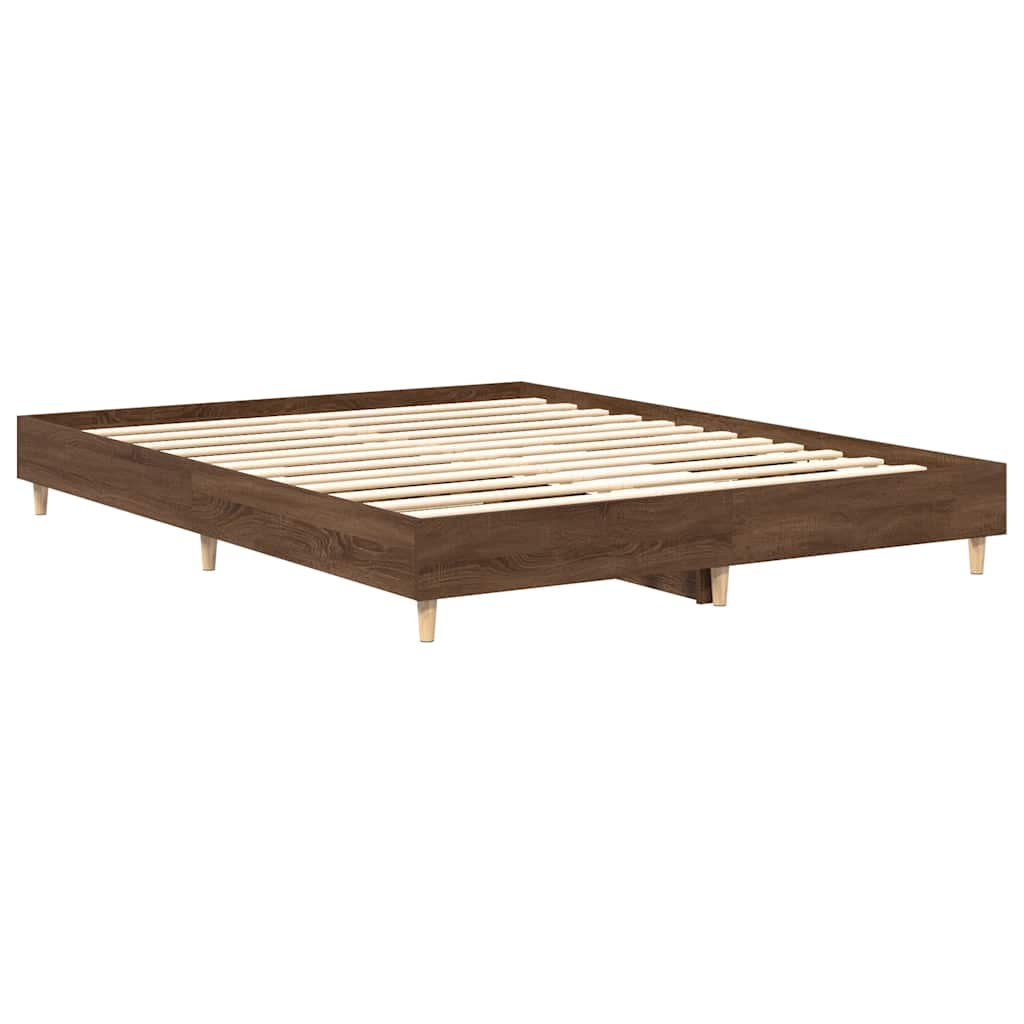 Brown Oak Bed Frame 140x200 cm - Engineered Wood, No Mattress