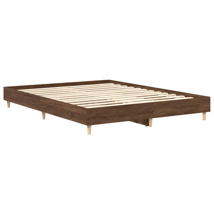 Brown Oak Bed Frame 140x200 cm - Engineered Wood, No Mattress