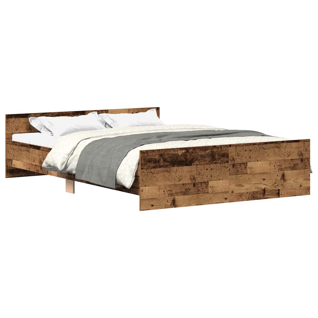Rustic Brown 140x200cm Engineered Wood Bed Frame (No Mattress)