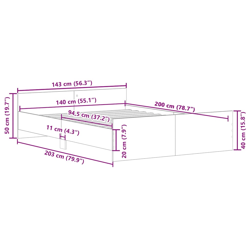Rustic Brown 140x200cm Engineered Wood Bed Frame (No Mattress)