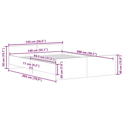 Rustic Brown 140x200cm Engineered Wood Bed Frame (No Mattress)