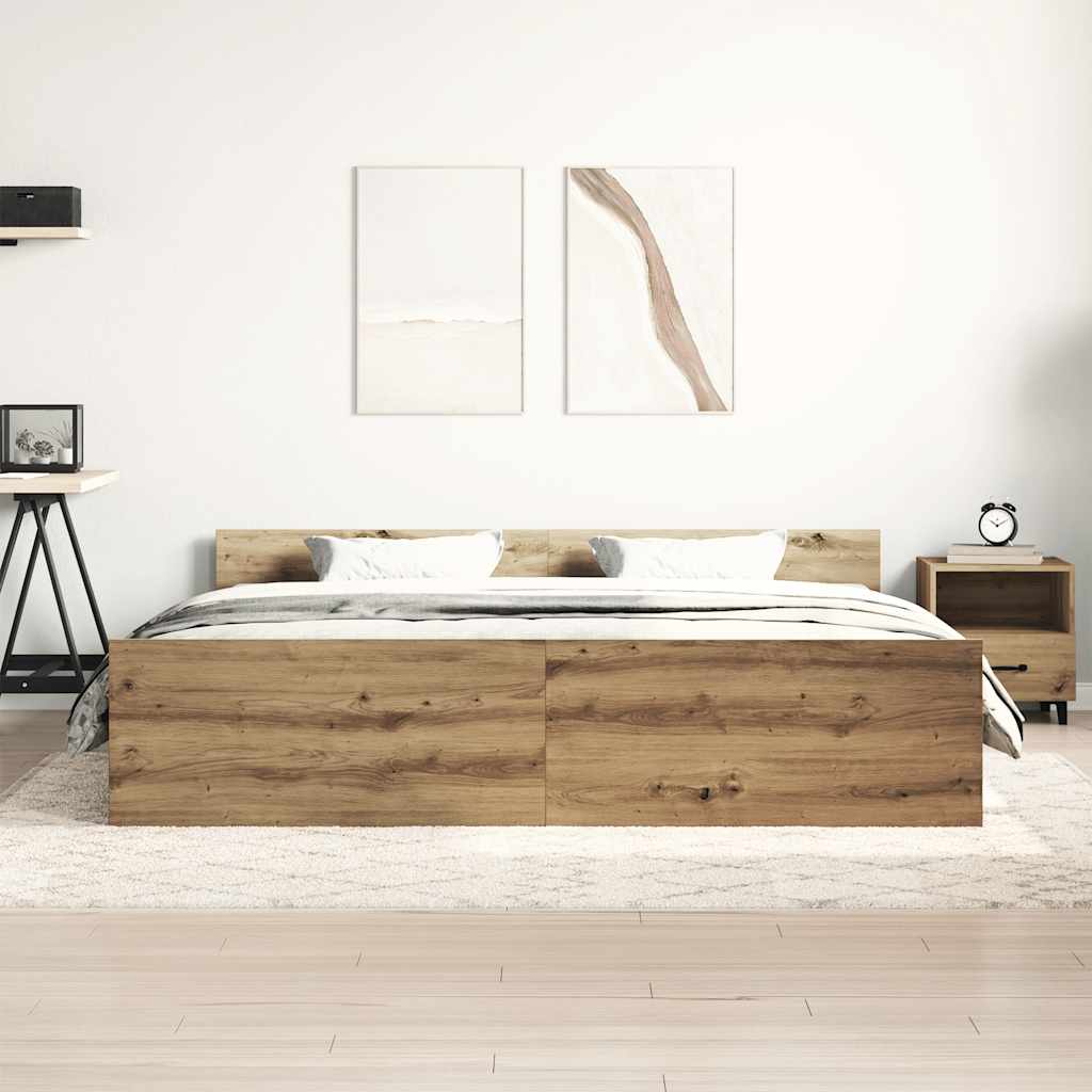 Artisan Oak Bed Frame 160x200cm - Engineered Wood, No Mattress