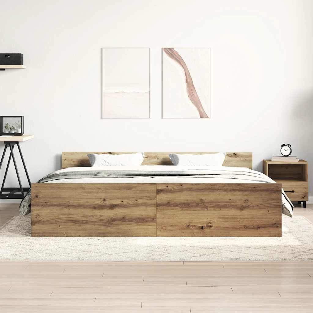 Artisan Oak Bed Frame 180x200cm - Engineered Wood Elegance