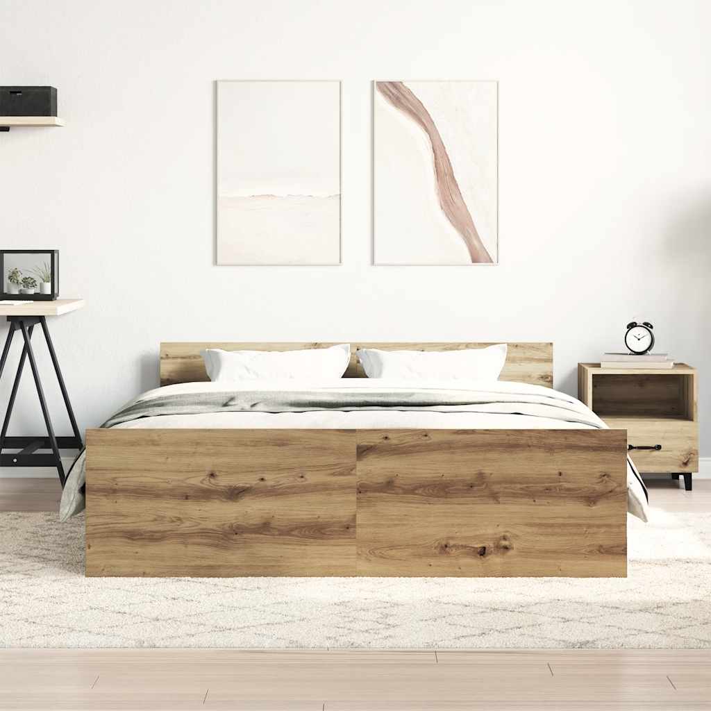 Artisan Oak Bed Frame 140x190cm - Engineered Wood, No Mattress