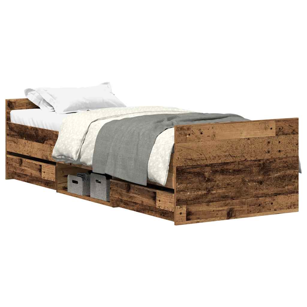 Rustic Engineered Wood Bed Frame 90x200cm - No Mattress Included