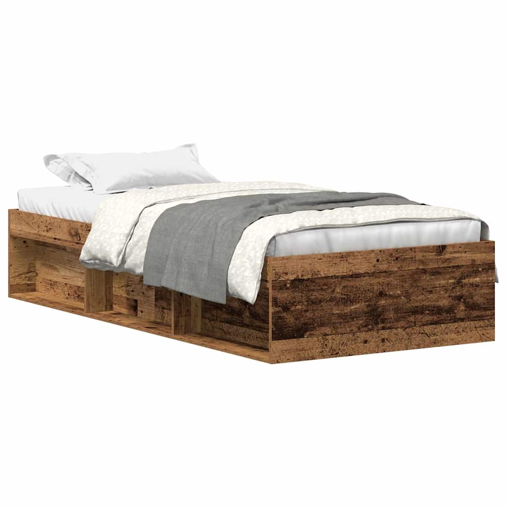 Vintage Wood Bed Frame 90x200cm - Engineered Oak Finish