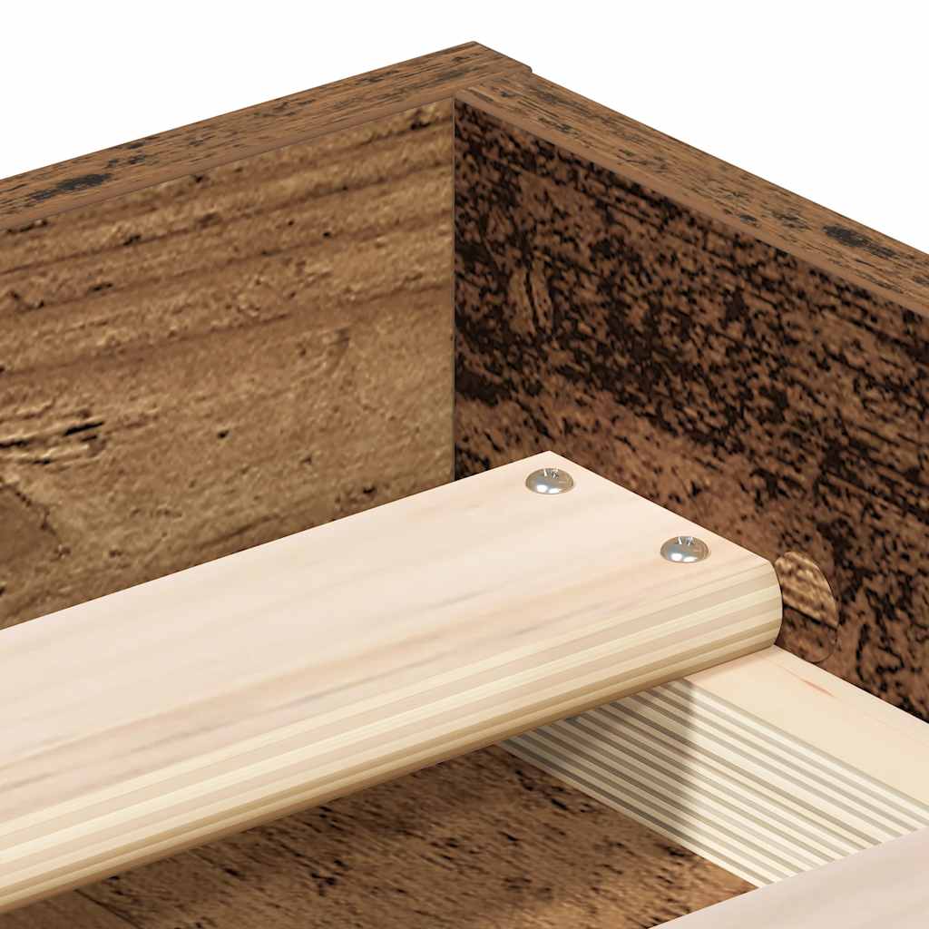 Vintage Wood Bed Frame 90x200cm - Engineered Oak Finish