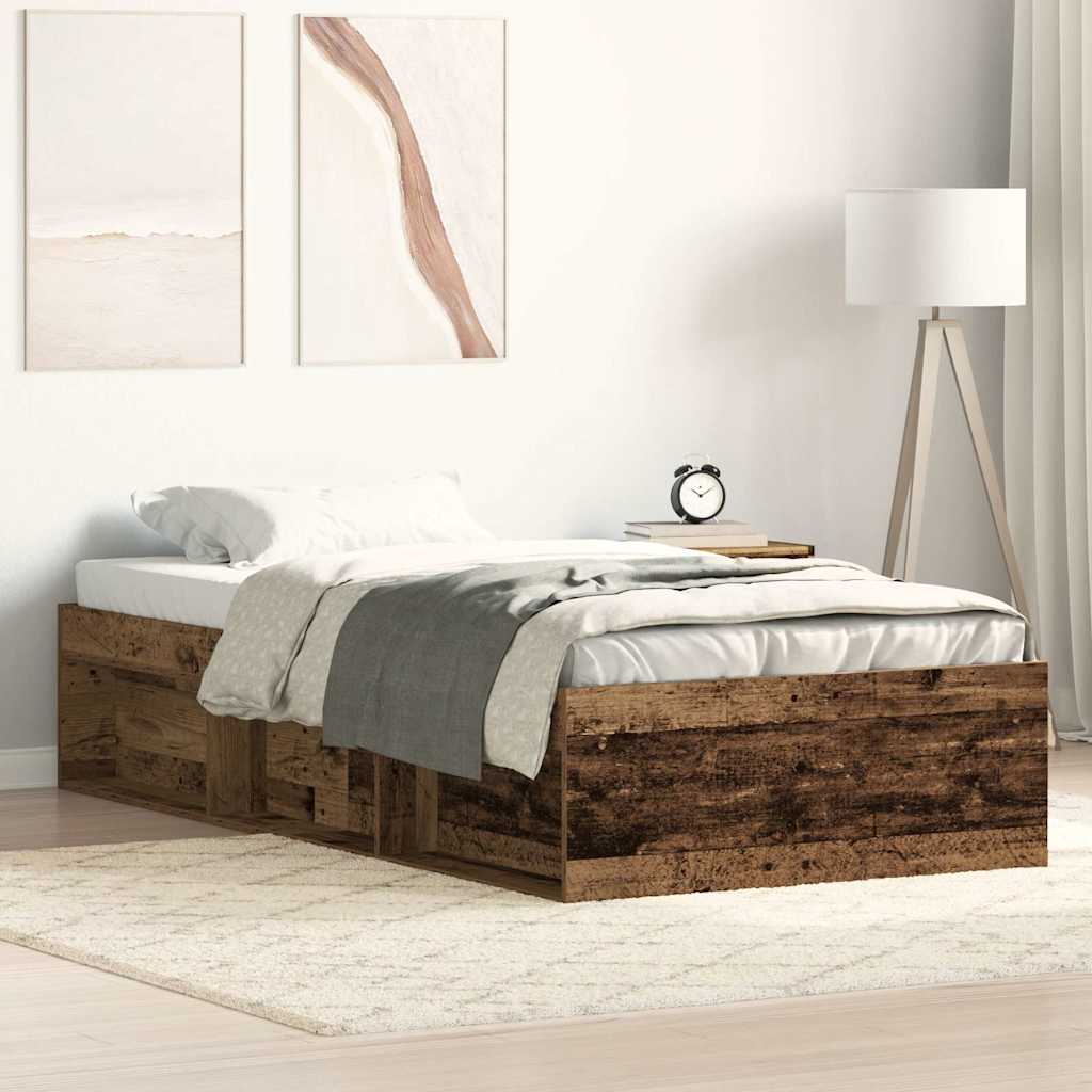 Rustic Engineered Wood Bed Frame 100x200cm - No Mattress
