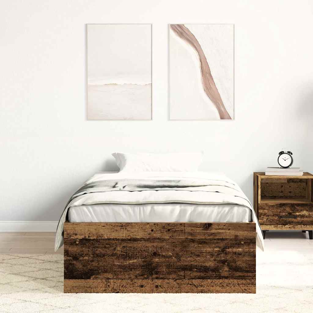 Rustic Engineered Wood Bed Frame 90x190 cm - Single Size