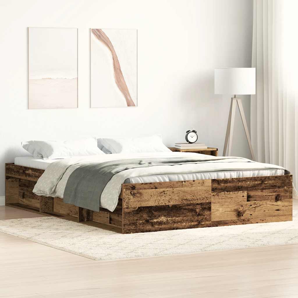 Rustic Engineered Wood Bed Frame 140x200cm - No Mattress Included