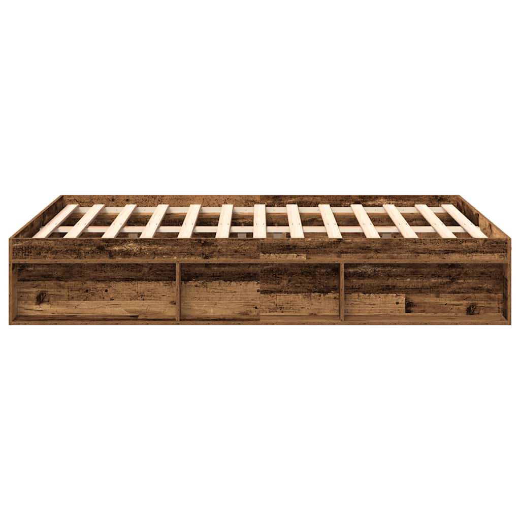 Vintage-Style Bed Frame 160x200cm, Old Wood Finish, Engineered Wood