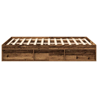 Vintage-Style Bed Frame 160x200cm, Old Wood Finish, Engineered Wood