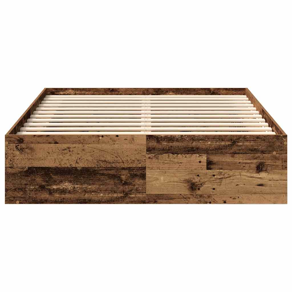 Vintage-Style Bed Frame, Old Wood Finish, 140x190cm, Engineered Wood