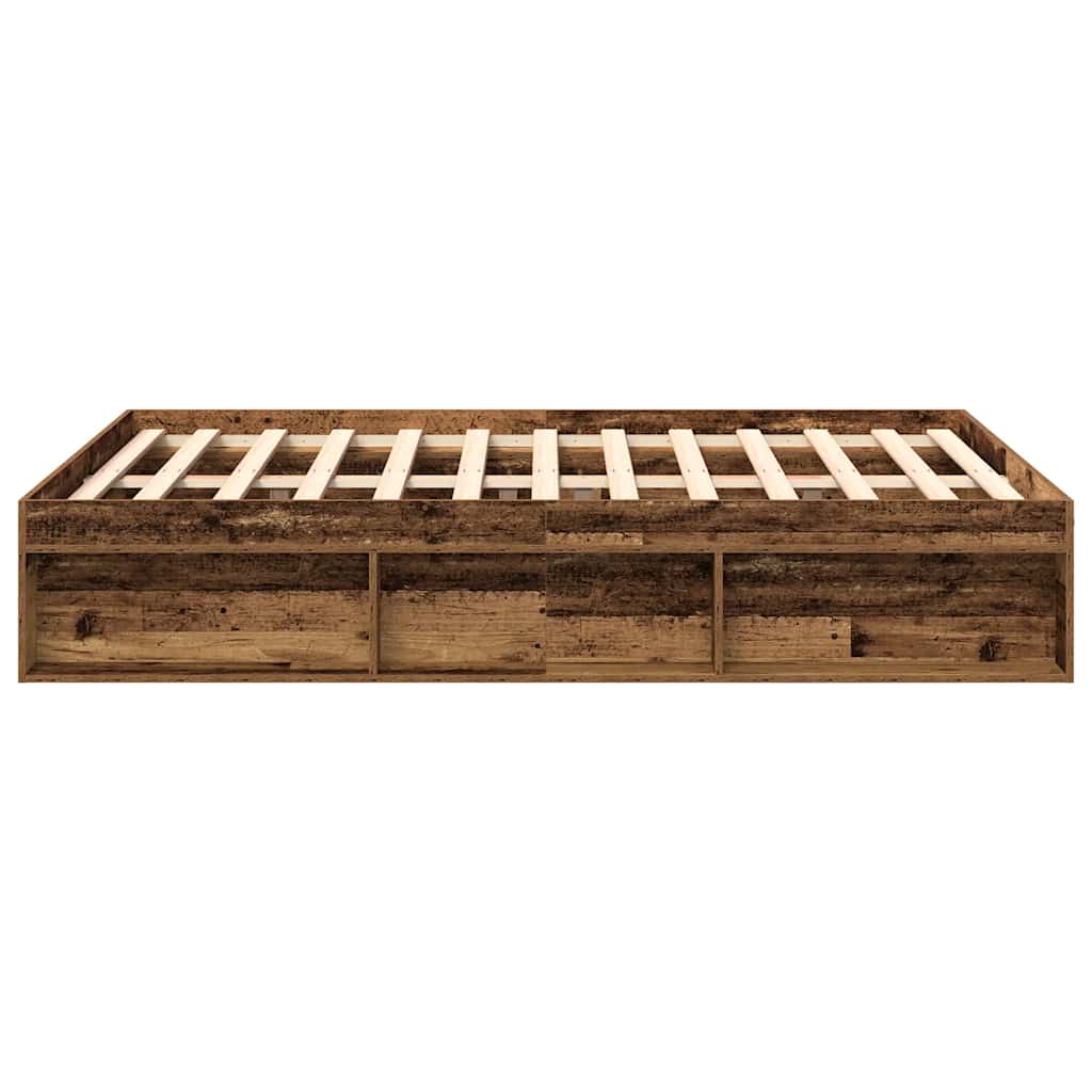 Vintage-Style Bed Frame, Old Wood Finish, 140x190cm, Engineered Wood